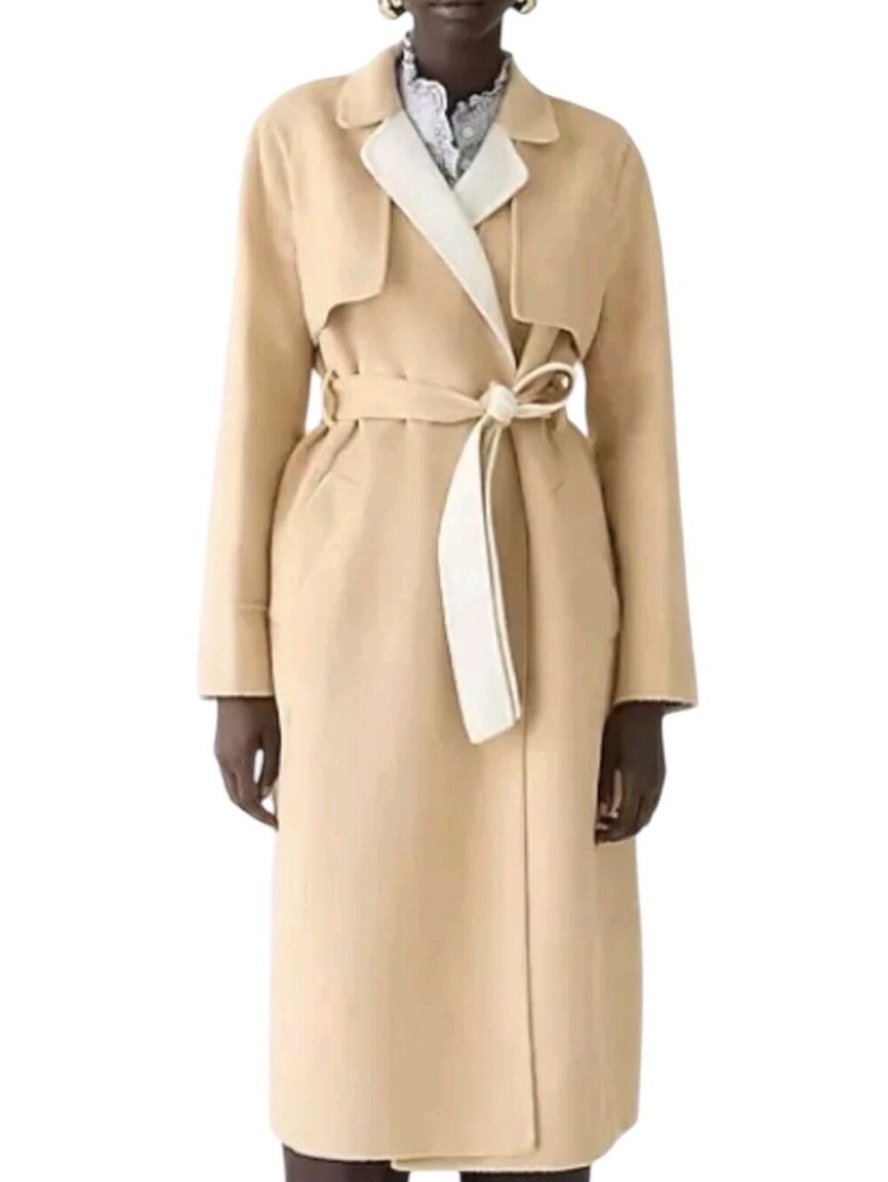 J. Crew Harriet Trench Coat Double Faced Blend Natural Sand Wool Blend Sz XXL